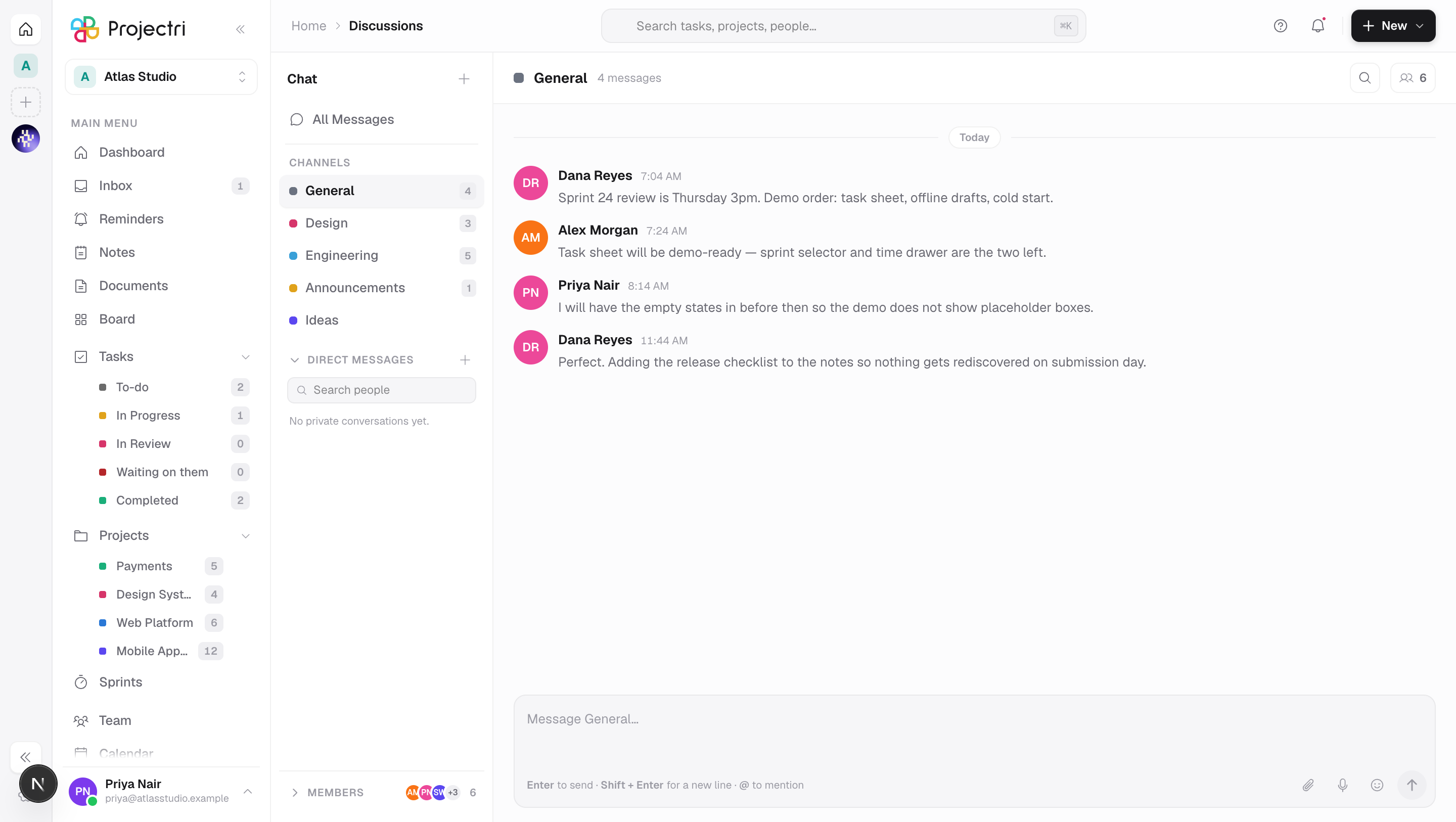 A screenshot of Discussions in Projectri