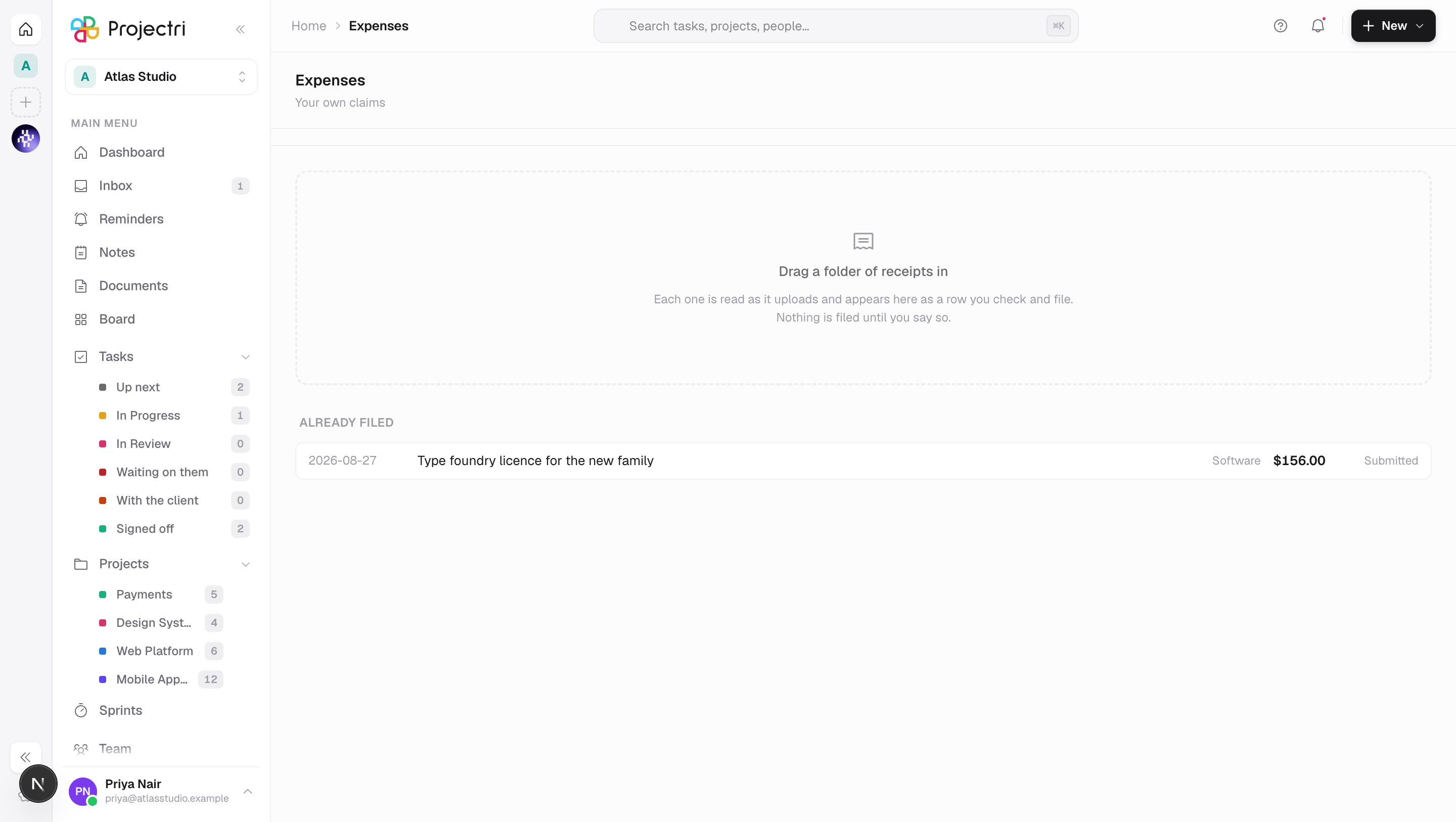 A screenshot of Expenses in Projectri