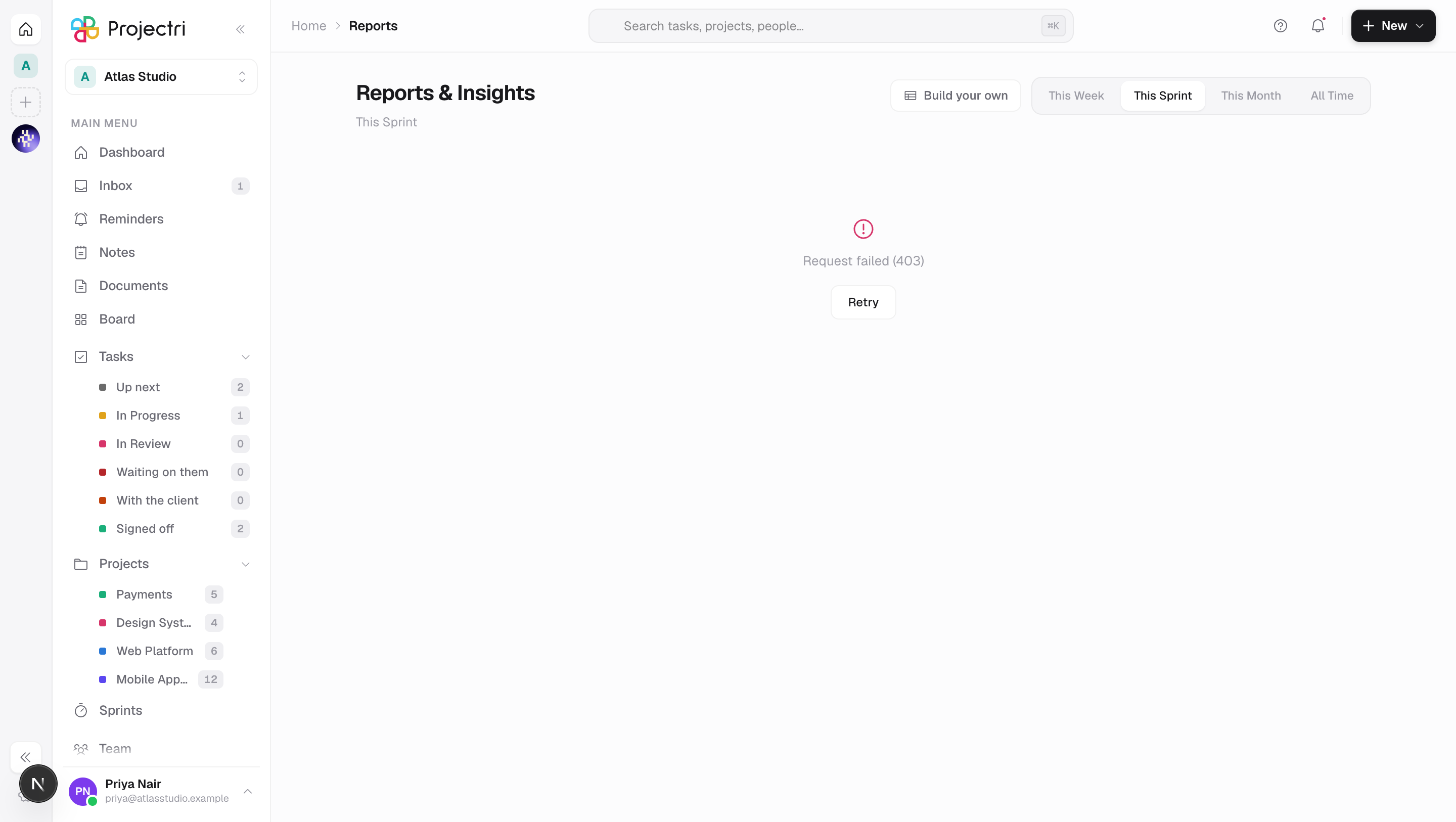 A screenshot of Exports and downloads in Projectri